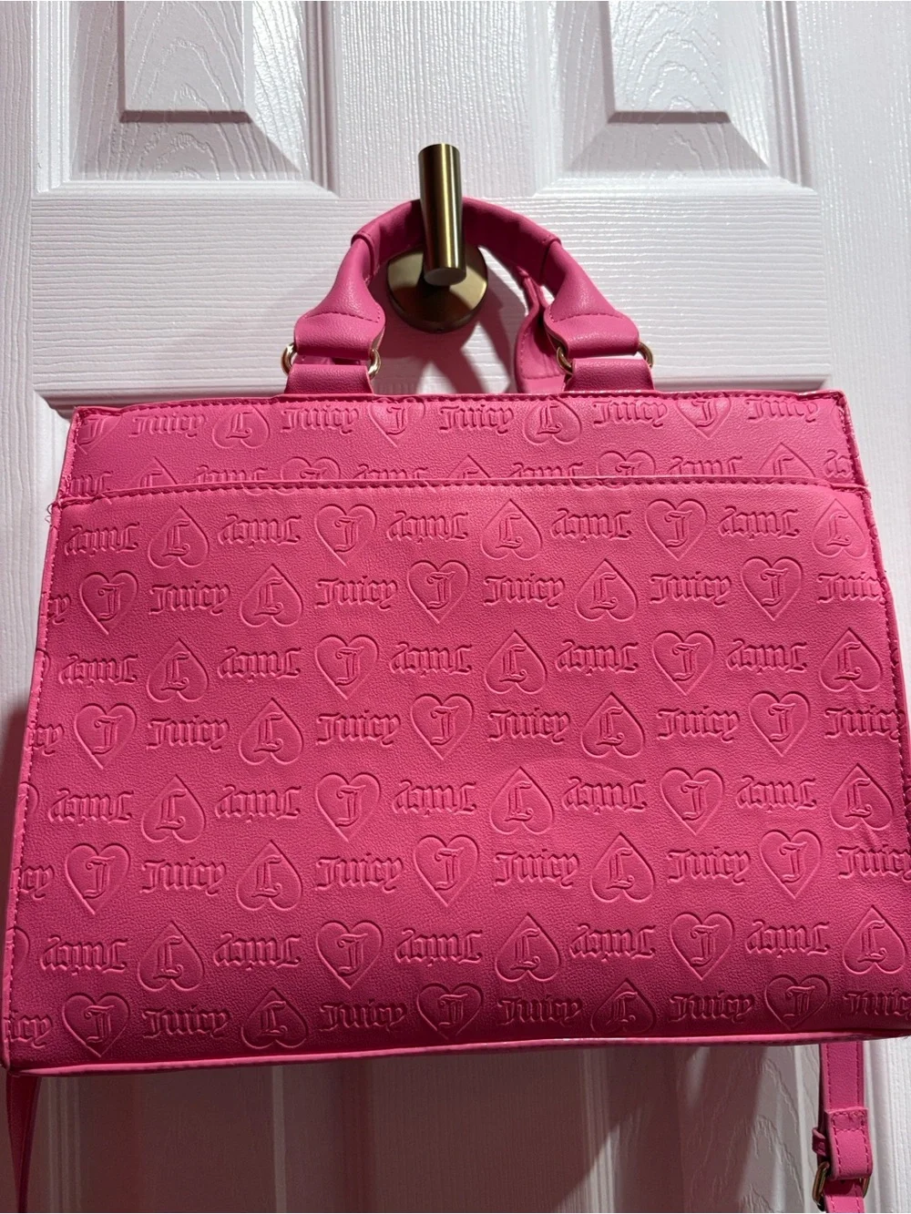 BNWT JUICY COUTURE Pink White Billboard Satchel Tote with Crossbody Strap